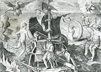 Alegoria nas viagens de Fernão de Magalhães (1480-1521), por Theodor de Bry (1528-1598), século XVI